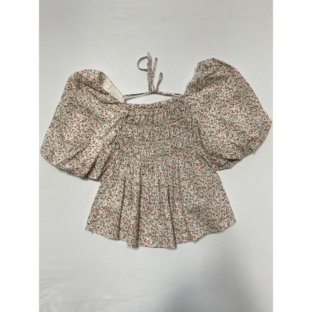 Love Notes White Floral Smocked Puff-Sleeve Crop Top Size M